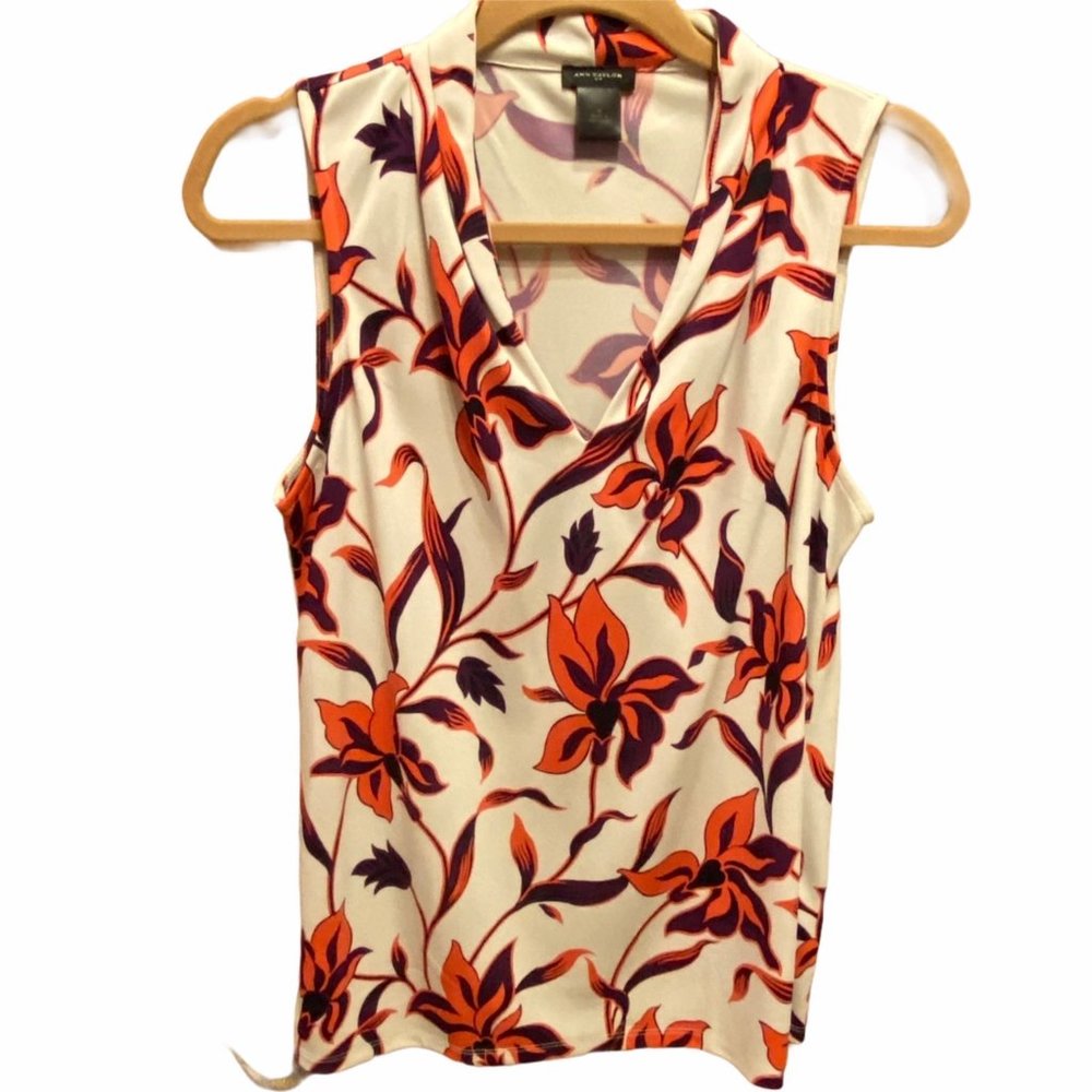 Ann Taylor Floral V-Neck Blouse Medium
